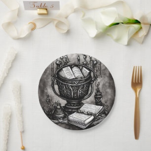 Silvery Steampunk Cauldron Spellbooks and Potions Papieren Bordje