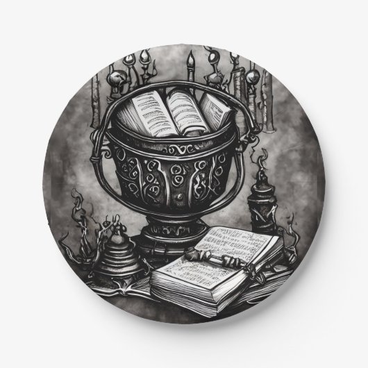 Silvery Steampunk Cauldron Spellbooks and Potions Papieren Bordje (Voorkant)
