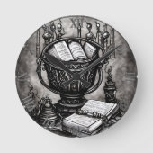 Silvery Steampunk Cauldron Spellbooks and Potions Ronde Klok (Voorkant)
