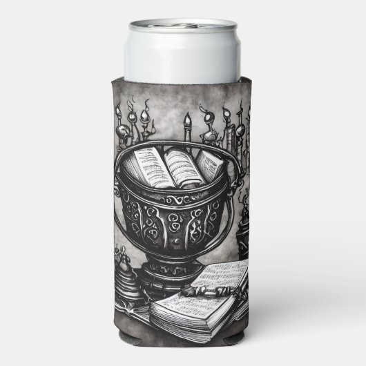 Silvery Steampunk Cauldron Spellbooks and Potions Seltzer Blikjeskoeler (Seltzer Achterkant)