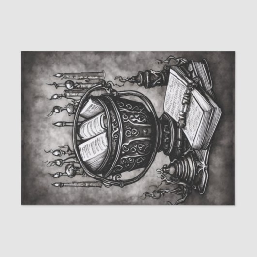 Silvery Steampunk Cauldron Spellbooks and Potions Tissuepapier (Voorkant)