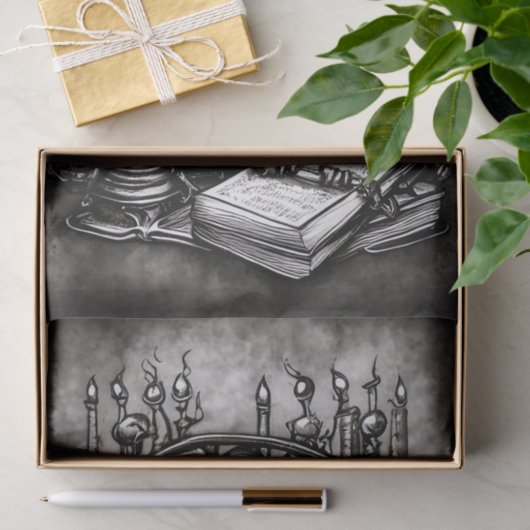 Silvery Steampunk Cauldron Spellbooks and Potions Tissuepapier (Geschenk)