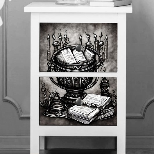 Silvery Steampunk Cauldron Spellbooks and Potions Tissuepapier