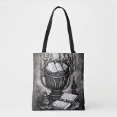 Silvery Steampunk Cauldron Spellbooks and Potions Tote Bag (Voorkant)
