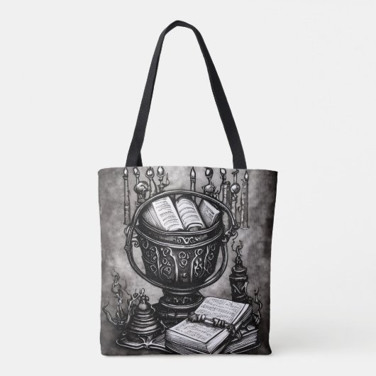 Silvery Steampunk Cauldron Spellbooks and Potions Tote Bag (Achterkant)