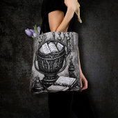 Silvery Steampunk Cauldron Spellbooks and Potions Tote Bag