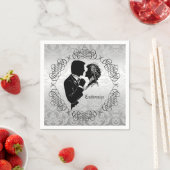 Silvery White Bride & Groom Silhouette Napkins Servetten (Insitu)