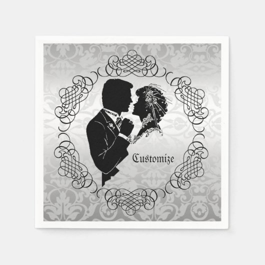 Silvery White Bride & Groom Silhouette Napkins Servetten (Voorkant)