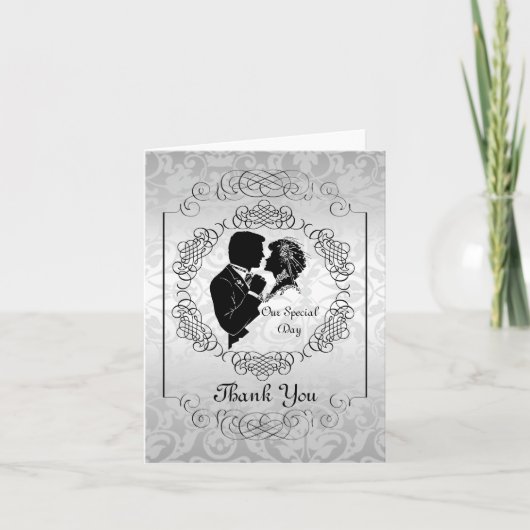 Silvery White Bride & Groom Silhouette Note Kaart (Voorkant)