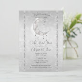Silvery White Crescent Moon & Stars Baby shower Kaart (Staand voorkant)