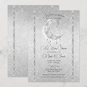 Silvery White Crescent Moon & Stars Baby shower Kaart (Voorkant / Achterkant)