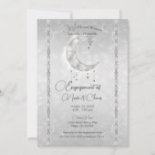 Silvery White Crescent Moon Stars Engagement Party Kaart (Voorkant)