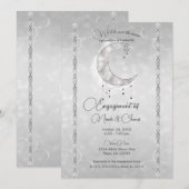 Silvery White Crescent Moon Stars Engagement Party Kaart (Voorkant / Achterkant)