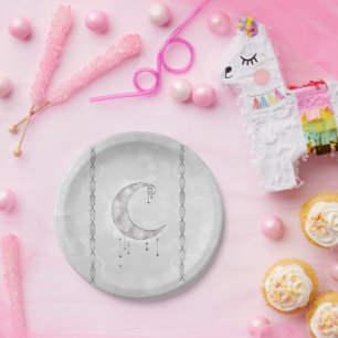 Silvery White Crescent Moon Stars Engagement Party Papieren Bordje