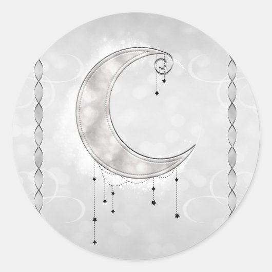 Silvery White Crescent Moon Stars Engagement Party Ronde Sticker (Voorkant)