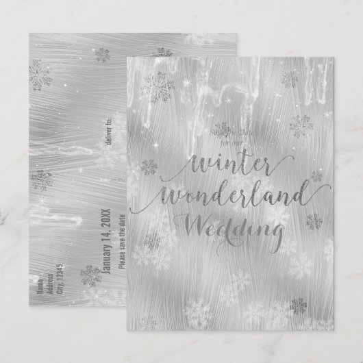 Silvery White Ice Snowflakes Winter Wonderland Aankondigingskaart (Voorkant / Achterkant)