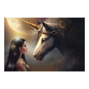 Silvery white Unicorn & spirit guardian Foto Afdruk