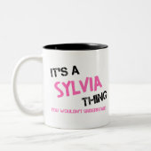 Silvia dat je naam niet zou begrijpen tweekleurige koffiemok (Links)