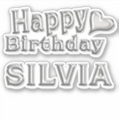 Silvia Happy Birthday silver Aufkleber Sticker (Voorkant)