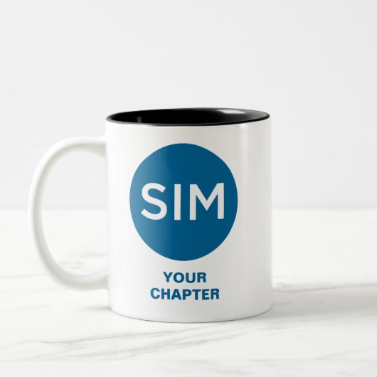 SIM Hoofdstuk Logo en Blauwgroen Tagline Tweekleurige Koffiemok (Links)