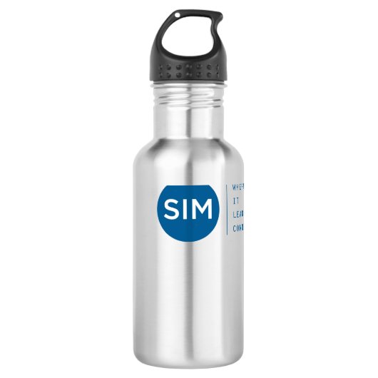 SIM-Logo met Blauwgroen Tagline Waterfles (Voorkant)