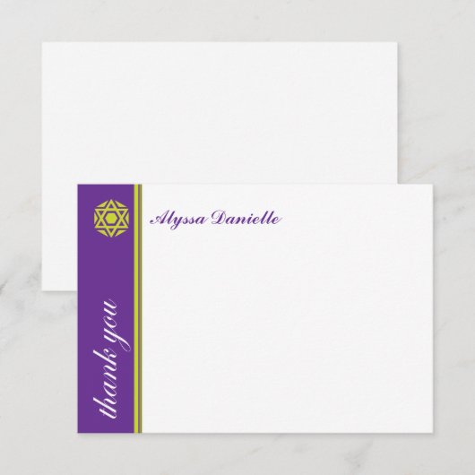 Simcha Paars Bat Mitzvah Dank u Bedankkaart (Voorkant / Achterkant)