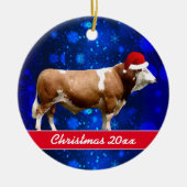 Simmental Bull and Santa Hat Ceramic Ornament (Voorkant)