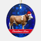 Simmental Bull and Santa Hat Ceramic Ornament (Links)