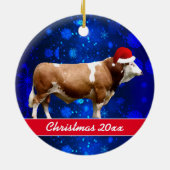 Simmental Bull and Santa Hat Ceramic Ornament (Achterkant)