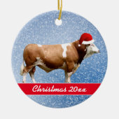 Simmental Bull and Santa Hat Ceramic Ornament (Voorkant)