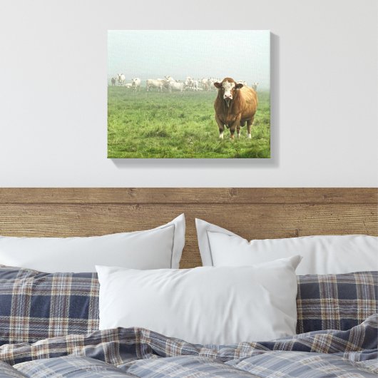 Simmental Bull in Pasture Canvas Afdruk (Insitu (Slaapkamer))