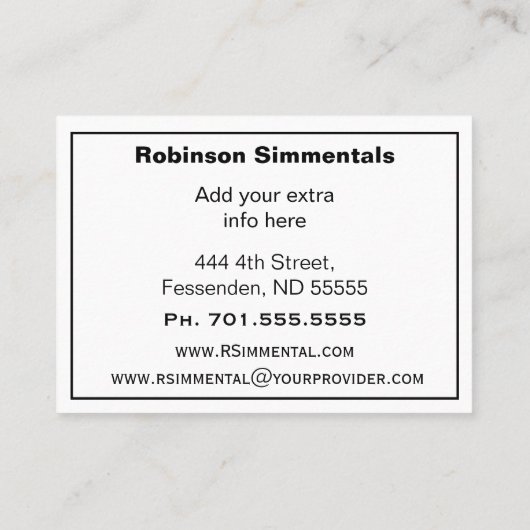 Simmental Bull in Pasture    Visitekaartje (Achterkant)