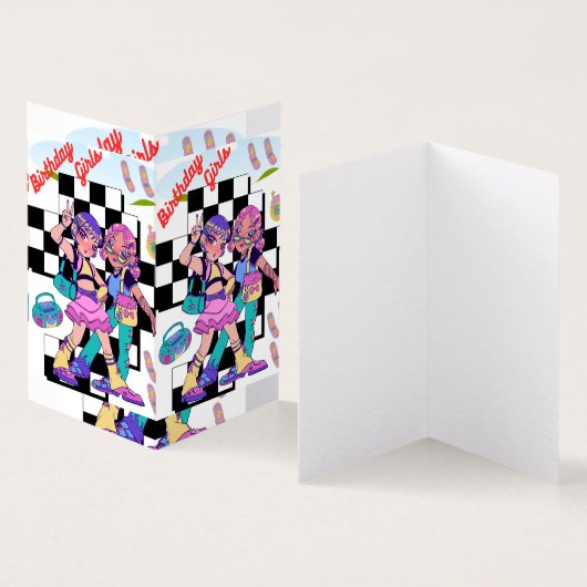 simmi mode verjaardagsmeisjes gevouwen kaart (Binnen en buitenkant)