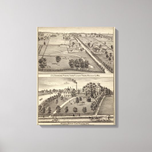 Simmon's Prairie Boerderij, Kenosha Water Cure Canvas Afdruk (Voorkant)