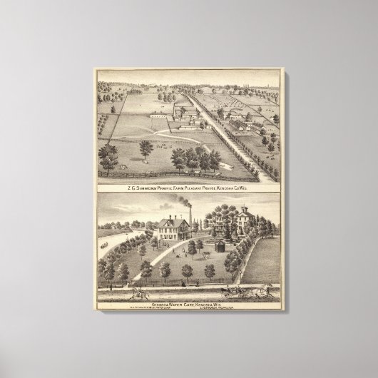 Simmon's Prairie Boerderij, Kenosha Water Cure Canvas Afdruk (Voorkant)