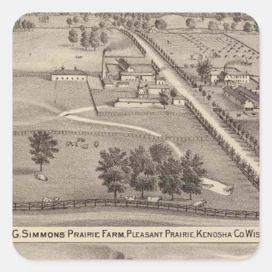 Simmon's Prairie Boerderij, Kenosha Water Cure Vierkante Sticker (Voorkant)