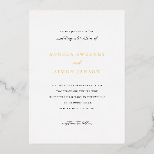 Simon Simple Elegant Wedding Folie Uitnodiging (Voorkant)