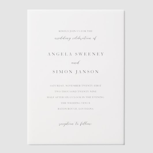 Simon Simple Elegant Wedding Vellum Uitnodigingen (Voorkant)