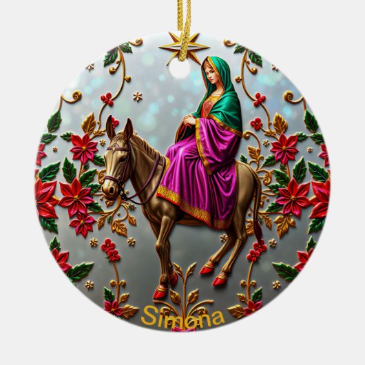 SIMONA ~ Maria op de ezel ~ Keramisch Ornament (Voorkant)