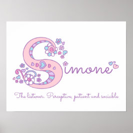 Simone letter S hartjesdoodleel kunst naam beteken Poster