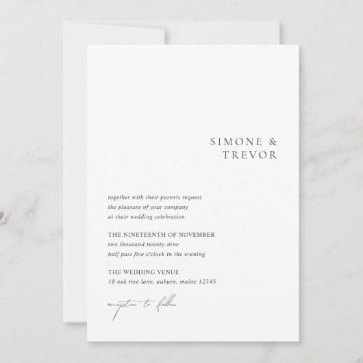 Simone Minimal Modern Wedding Kaart (Voorkant)