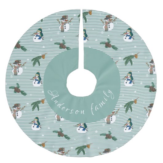 Simpáticos muñecos de nieve sobre fondo rayado kerstboom rok (Voorkant)