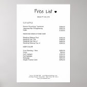 Simpel Black White Price List Poster (Voorkant)