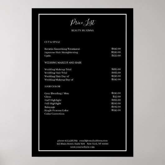 Simpel Black White Price List Poster (Voorkant)