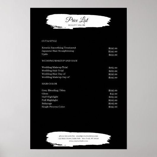 Simpel Black White Price List Poster (Voorkant)