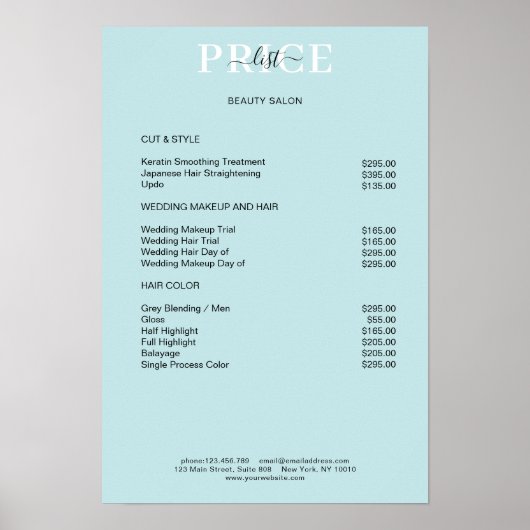 Simpel Blue Price List Poster (Voorkant)
