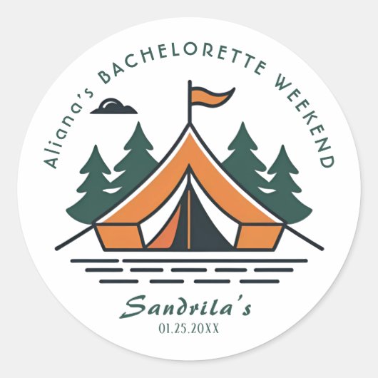 Simpel Camping Weekend Meidenfeest Ronde Sticker (Voorkant)