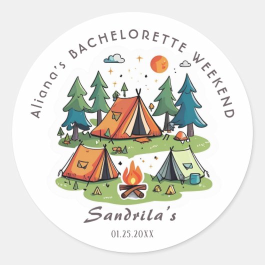 Simpel Camping Weekend Meidenfeest Ronde Sticker (Voorkant)