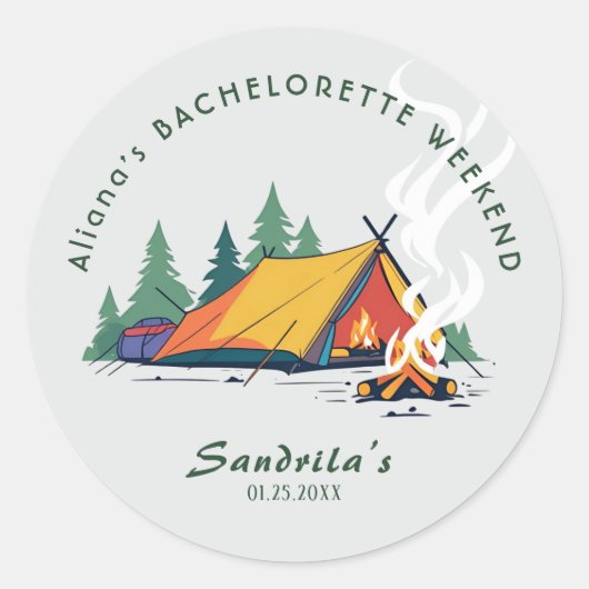 Simpel Camping Weekend Meisjesuitje Ronde Sticker (Voorkant)