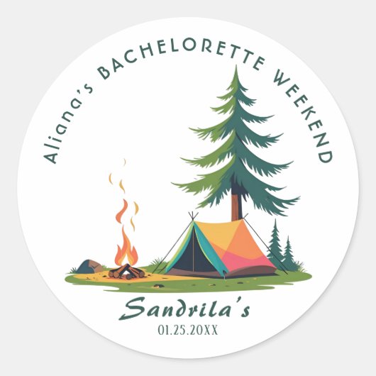 Simpel Camping Weekend Meisjesuitje Ronde Sticker (Voorkant)
